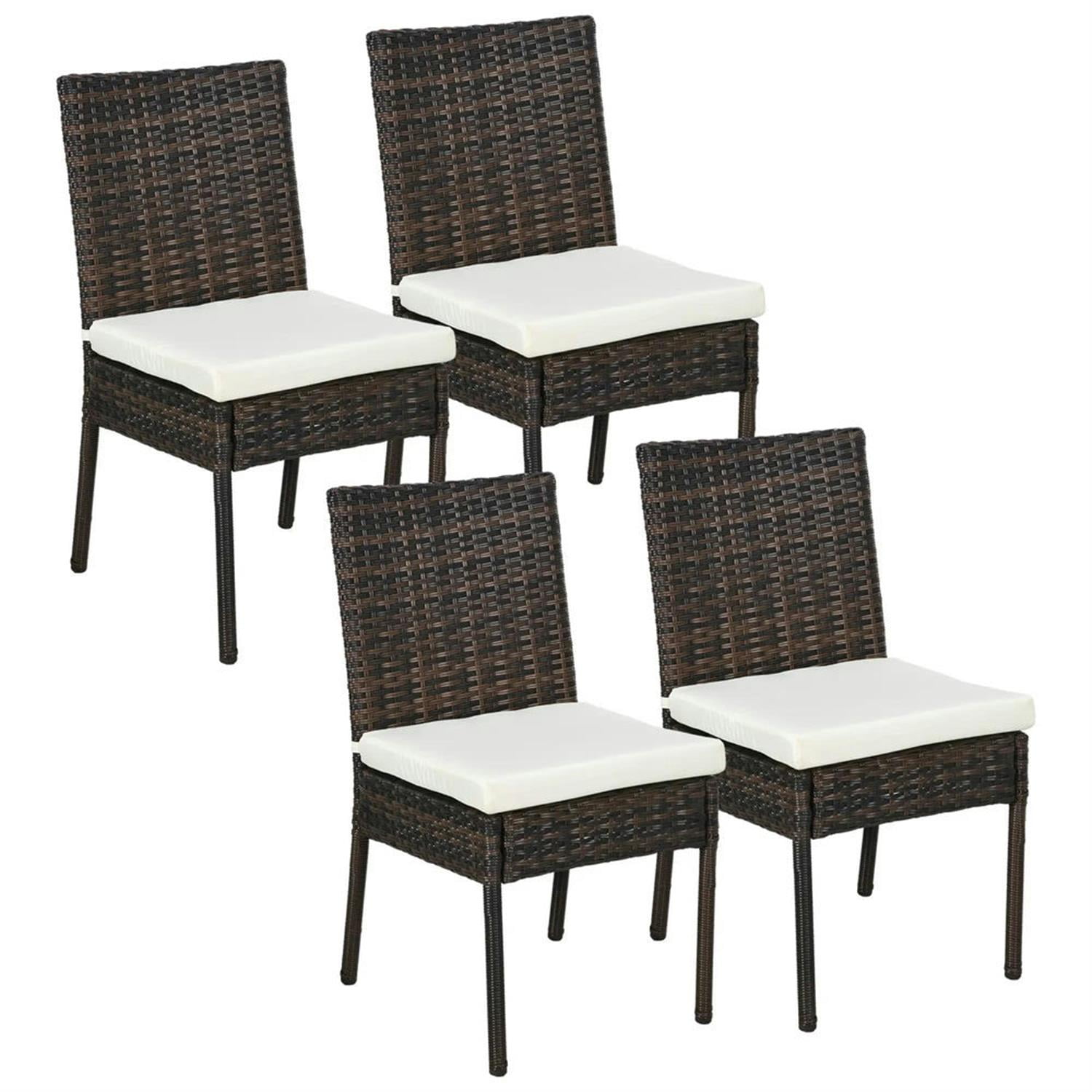 Demi Bonn Outdoor Dining Chairs Set of 4 with Backrest, PE Rattan Patio Dining Room Chairs with Cushion for Garden, Backyard, Lawn, Brown