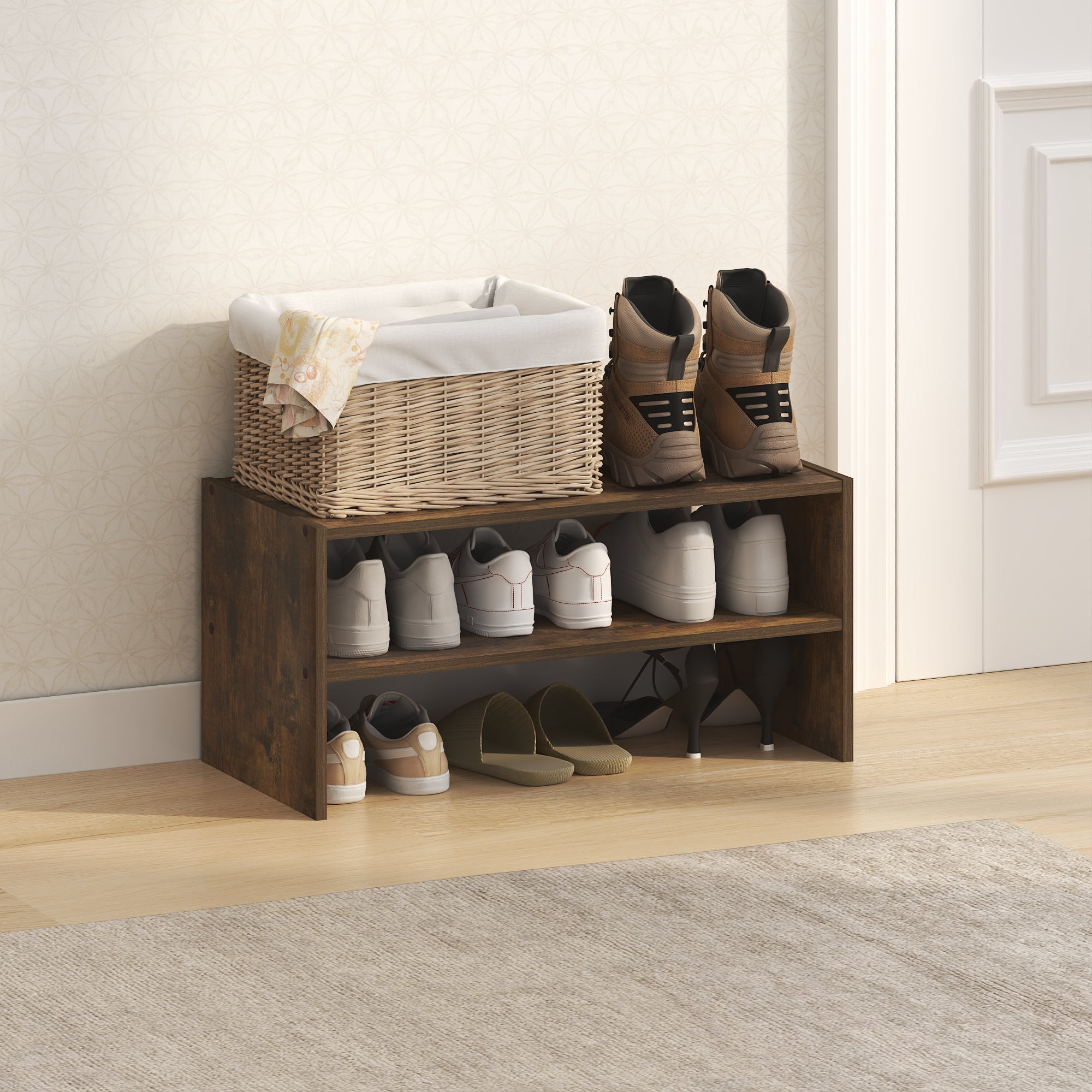 Whitmor Wood Stackable Shoe Rack - 2-Shelf - Home Decor - Walmart.com