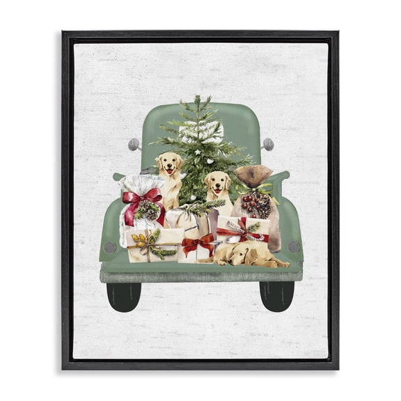 Stupell Industries Rustic Lodge Holiday Gift Truck Black Floating Frame Canvas Art, 17 x 21, by Lettered and Lined
