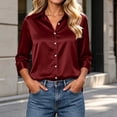 thumbnail image 5 of Shirts for Women Zaewscy Women's Satin Button Down Shirt Point Collar 3/4 Sleeve Elegant Casual Blouse Wine XL, 5 of 8