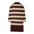thumbnail image 4 of Blczomt Brown Womens Y2K Dress Long Sleeve Striped Mini Loose A Line Pleated V Neck Casual Dress, 4 of 9