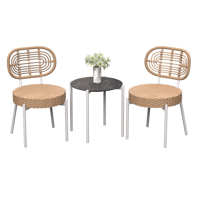 Garvee Ensemble Bistro de Patio 3 Pcs, Chaises en Rotin Osier avec Table, Blanc et Brun
