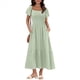 thumbnail image 3 of Vestido Veraniego Midi Bohemio de Corte A con Escote Cuadrado y Mangas Abullonadas para Mujer, con Bolsillos, Color Verde M, 3 of 8