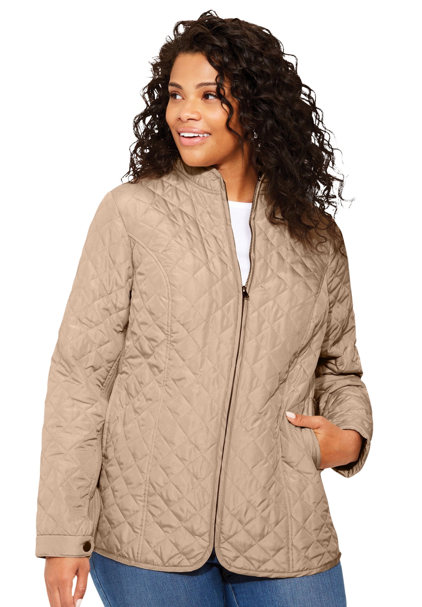 Woman Within Womens Plus Size Zip-Front Quilted Jacket 