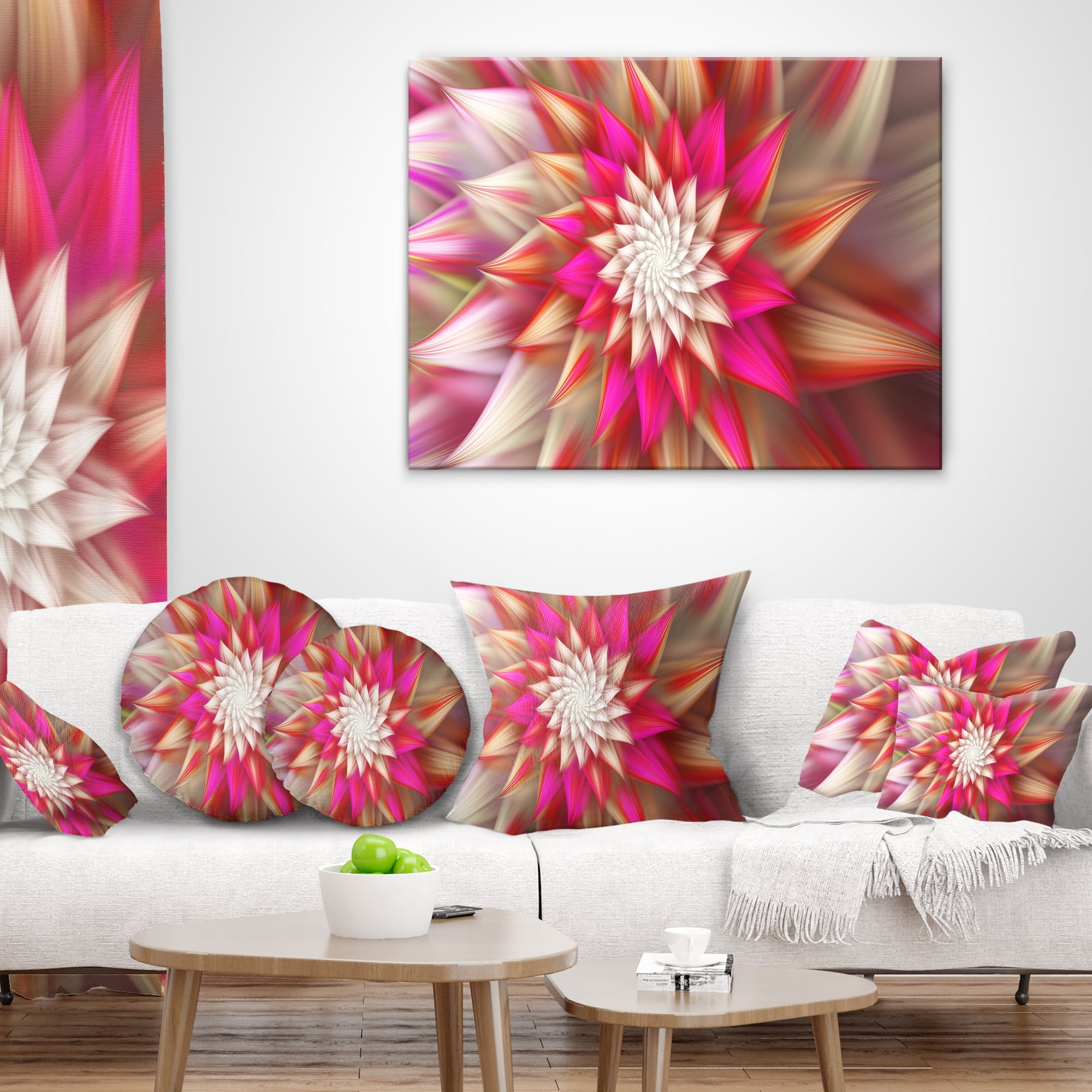Designart Pink Exotic Fractal Flower - Abstract Throw Pillow - 18x18