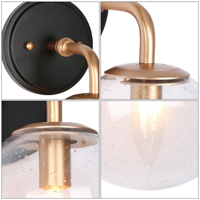 LNC Globe Wall Sconce,Modern Seeded Glass Wall Light,Black Gold Finish for Bedroom,Bathroom