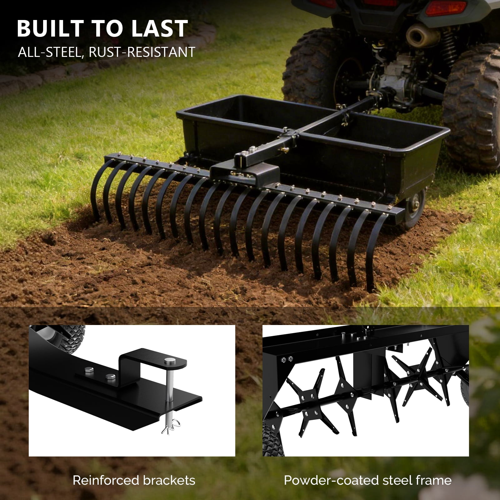 Zimtown 40" Tow Plug Lawn Aerator with Universal Hitch, Lawn Aerator Tow Behind with Tray and Inflatable Wheels for Garden Farm Lawn, Black