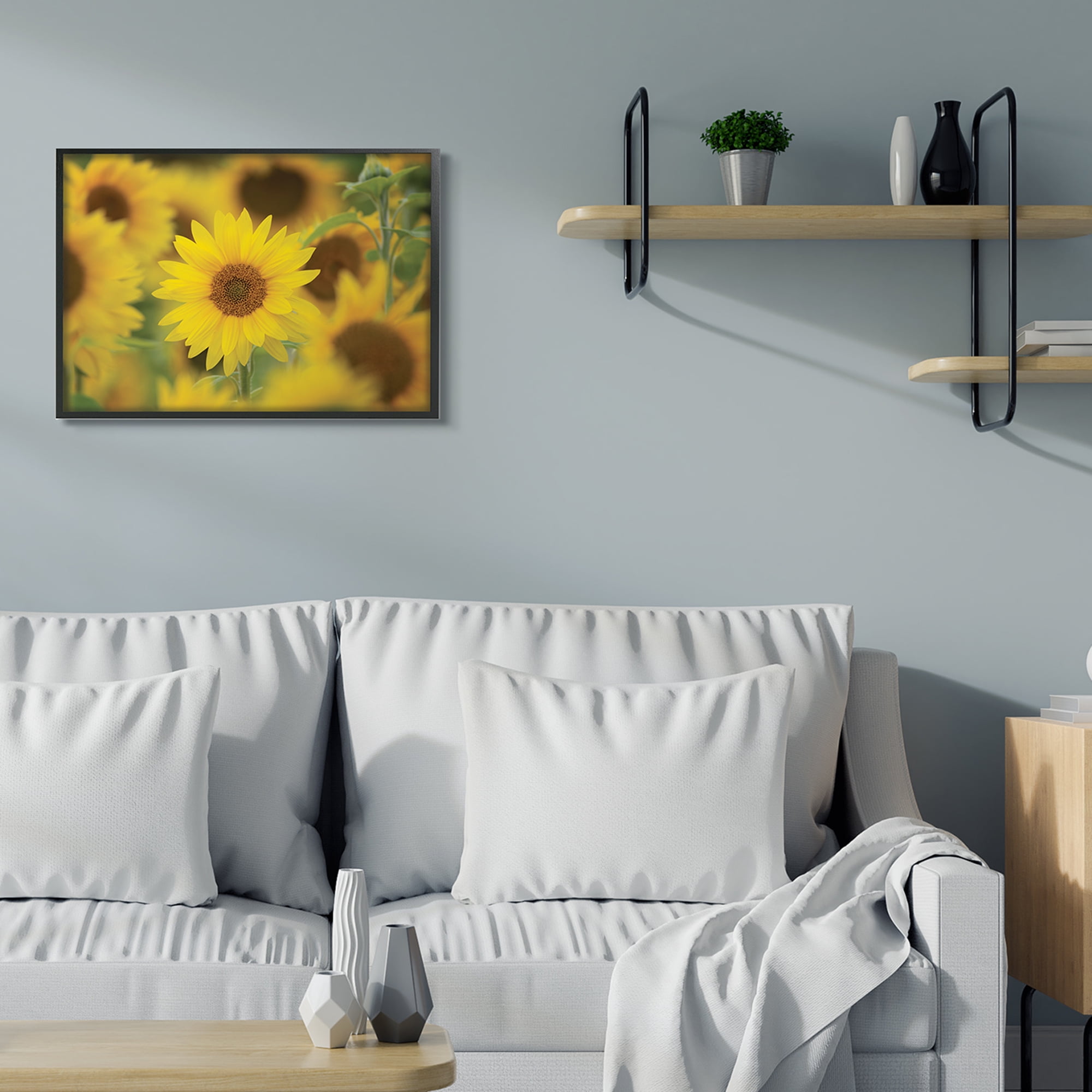 Yellow Sunflower Nursery Field Directed Focus 24 in x 30 in Framed Photography Art Print, by Stupell Home Décor