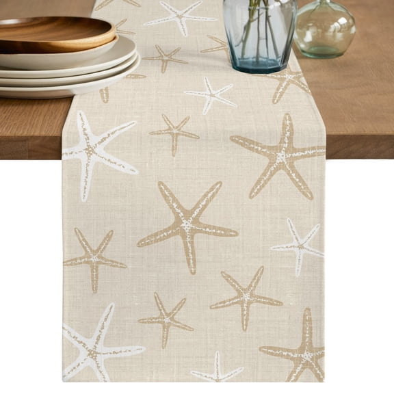 Table Runners 70 Inches Long Dress Scarves, Vintage Ivory Starfish Farmhouse Coffee/Dining/Kitchen Table Decor, Holiday Table Runner, Summer Coastal Beach Marine Life 13x70 Inch