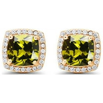 Paris Jewelry 2Ct 24 Yellow Gold Halo Princess Cut Peridot Stud Earrings Jewelry Gift for Women