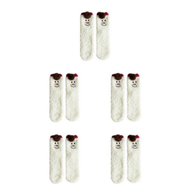Justharion Feet Cozy All Night With These Thermal Fluffy Socks Soft And Comfortable Colorful snowman 5Set