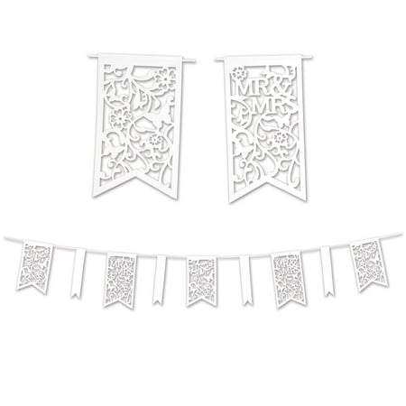 Beistle - Die-Cut Mr & Mrs Pennant Banner - 7½" x 12' - Pack of 12