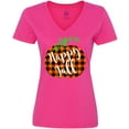 thumbnail image 3 of Inktastic Happy Fall Plaid Pumpkin Women's V-Neck T-Shirt, 3 of 5