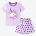 thumbnail image 2 of Gubotare Pjs Sets for Girls Kids Toddler Girl Pajamas Satin Button Down Shirt Top and Shorts 2pcs Pjs Sets Sleepwear 5T 6T (Purple,5-6 Years), 2 of 9