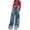 Blue, variant on KAUOD Girls Baggy Jeans Denim Elastic Waist Wide Leg Pants, Kids Star Casual Distressed Jeans with Pockets Streetwear Clothes