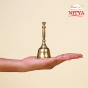 Shubhkart Solid Brass Ghanti for Pooja | 4 Inches Puja Bell for Temple | Hand Held Bell for Events Decoration, Food Line, Alarm, Jingles, Ringing and Service Bell (Large)