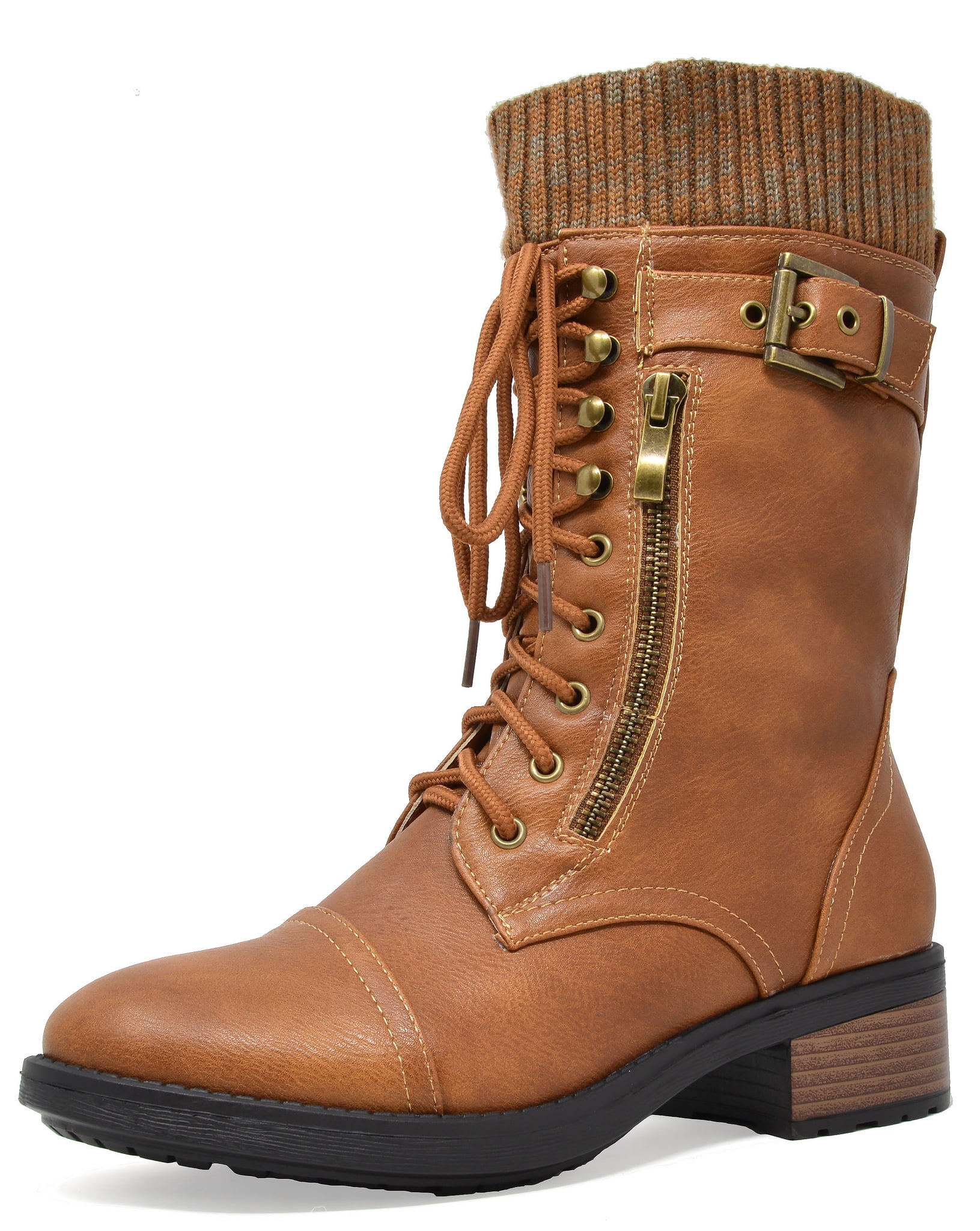 Dream Pairs Women's Winter Zipup Mid Calf Boots Combat Riding Military