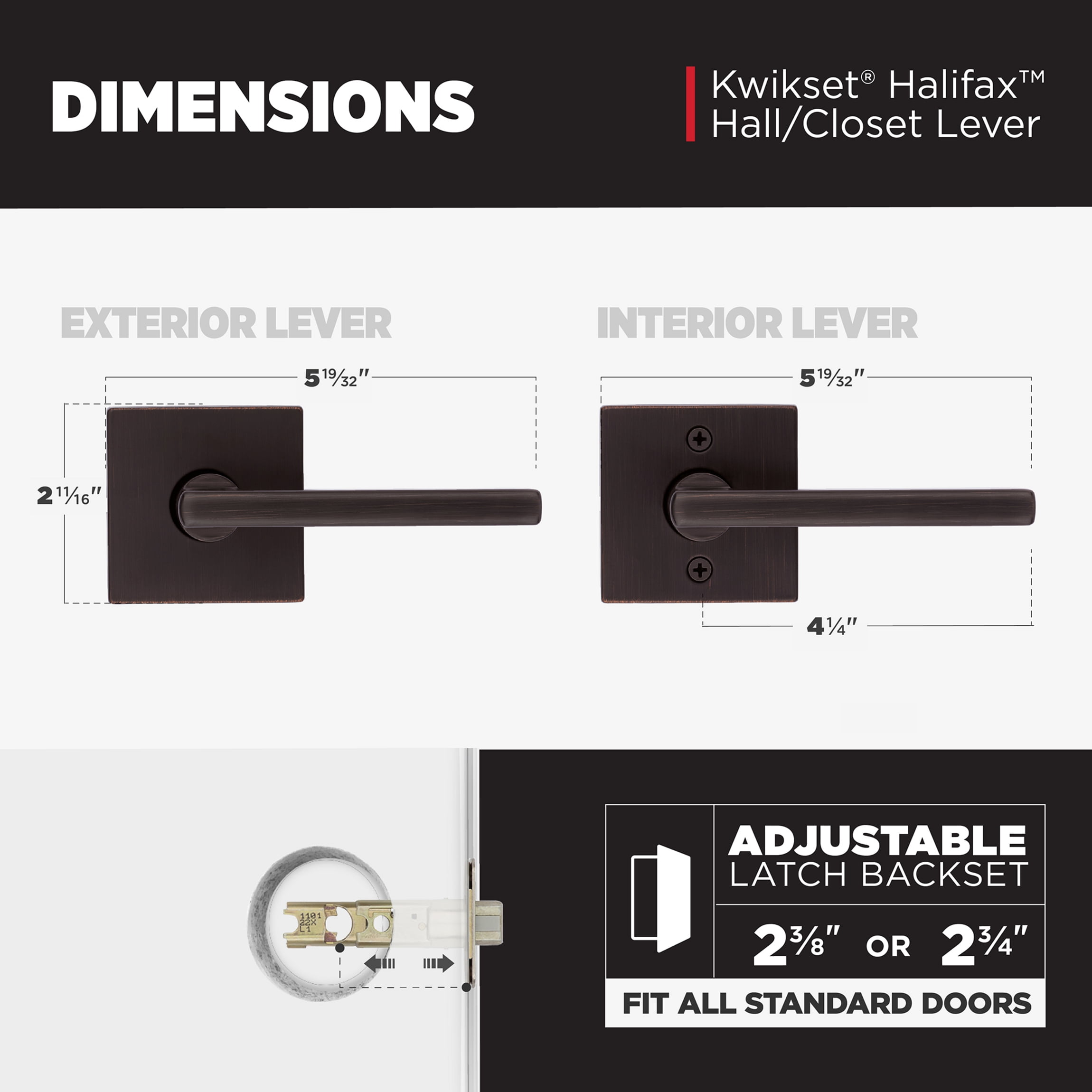 Kwikset Halifax Square Passage Lever Doorknob Venetian Bronze