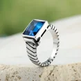 thumbnail image 2 of PAMTIER Unisex Stainless Steel Vintage Simple Groove Shaped Geometry Square Cut Gemstone Signet Ring Wedding Band Blue Size 7, 2 of 3