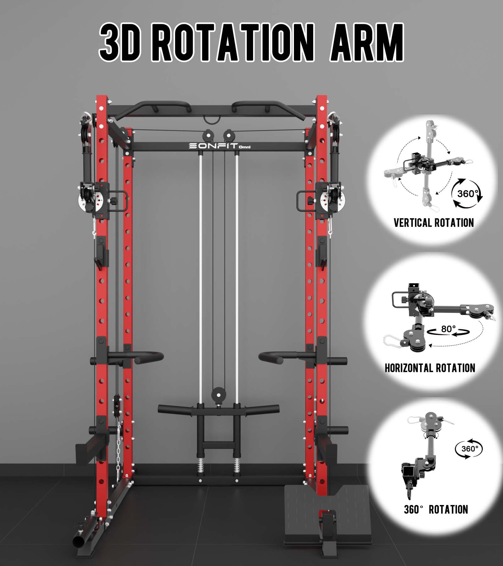 Eonfit E2 Power Cage with 3D Rotation Arms - Multi-Functional Power Rack for Home Gym. 1500lb Squat Rack for Home Gym. Pulley System for Cable Crossover & LAT Pulldown