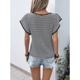 thumbnail image 5 of Womens Short Sleeve Sweater Round Neck Striped Pullover Cap Sleeve Knit Sweater Tops Black S, 5 of 9