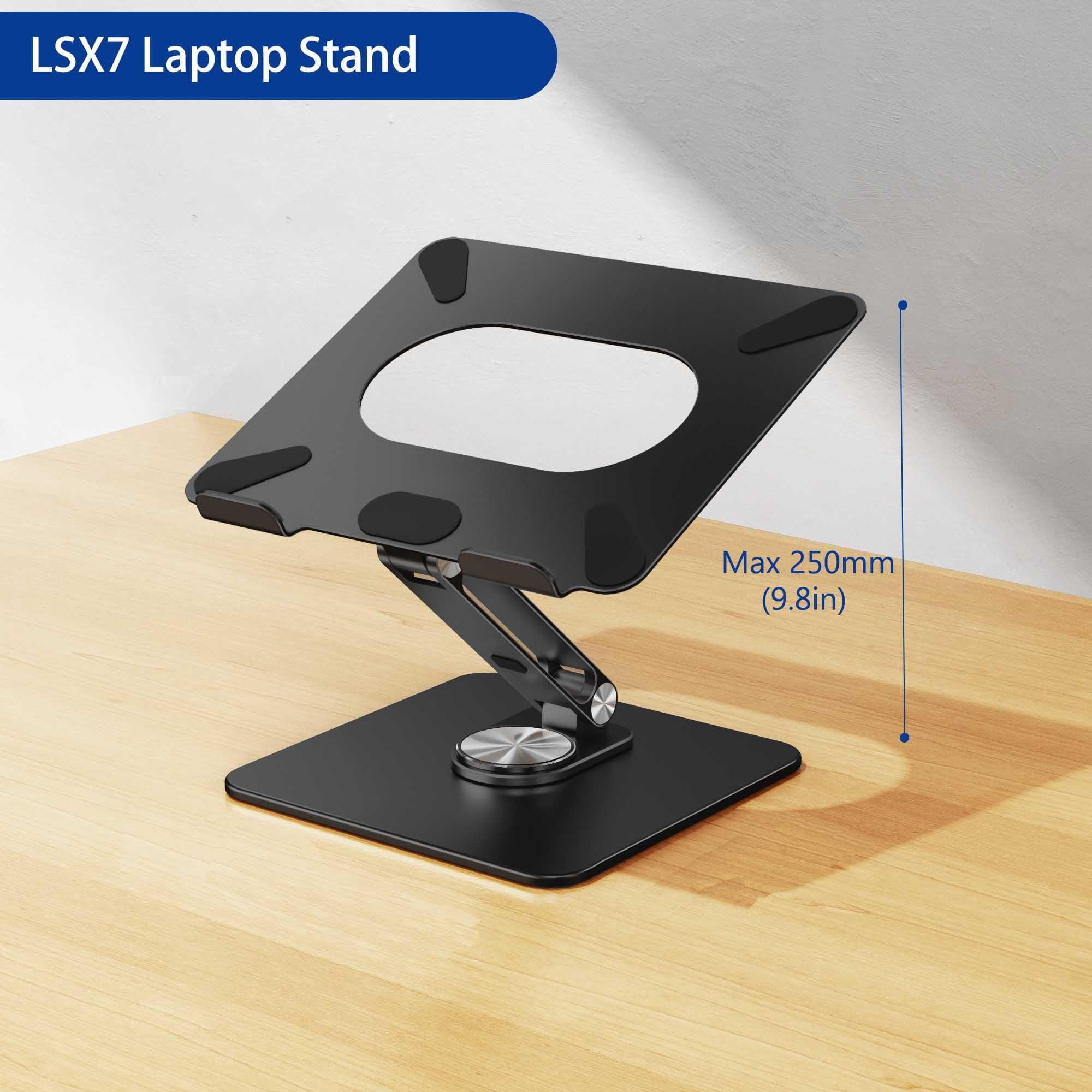 Lsx7 Laptop Stand With 360 Rotating Base  Ergonomic Adjustable Notebook Riser Foldable Computer Holder Compatible 10-15.6" Laptops (black)