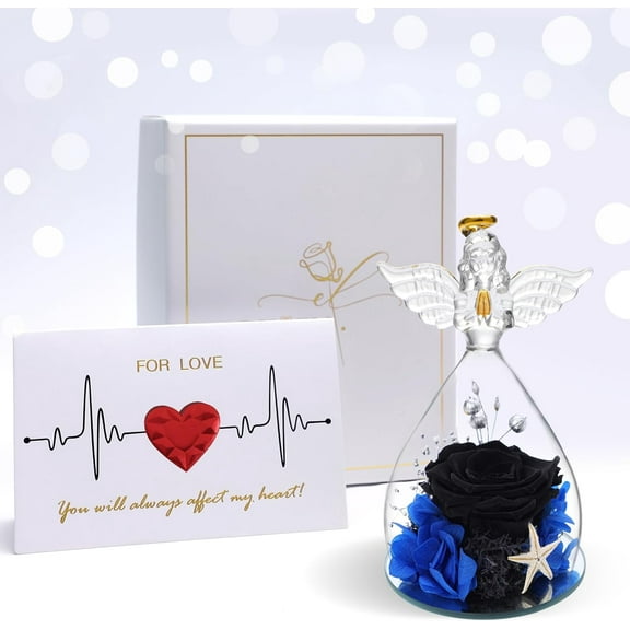 Gifts for Women Preserved Rose Forever Flower Rose in Glass Angel Figurine Preserved Fresh Flowers, Rose in a Box Birthday Gifts Mothers Day, Blue (2Pack)