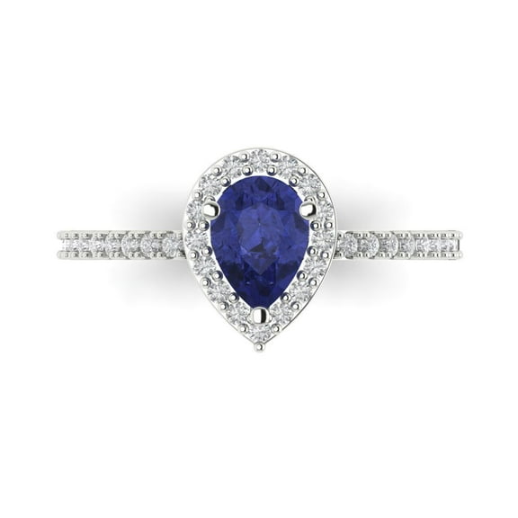 Solitaire with Accents Engagement Ring for Women - 0.755ct Simulated Tanzanite in 14K White Gold Promise Ring
