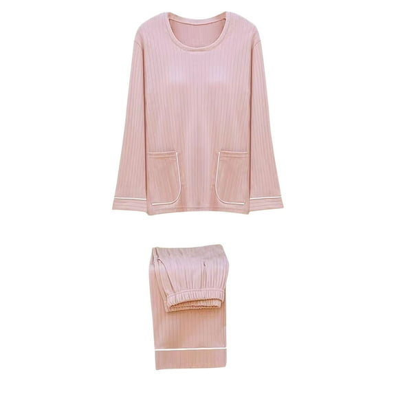 BLVB Womens Pajamas 2 Piece Lounge Outfits Casual Crew Neck Long Sleeve Tops and Pants Sets with Pad Sleepwear
