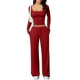thumbnail image 5 of Women's Pyjama Sets 2 Piece Sexy Long Sleeve Lounge Set Casual V Neck Shirts Workout Sets for Gym Yoga Red XXL, 5 of 7