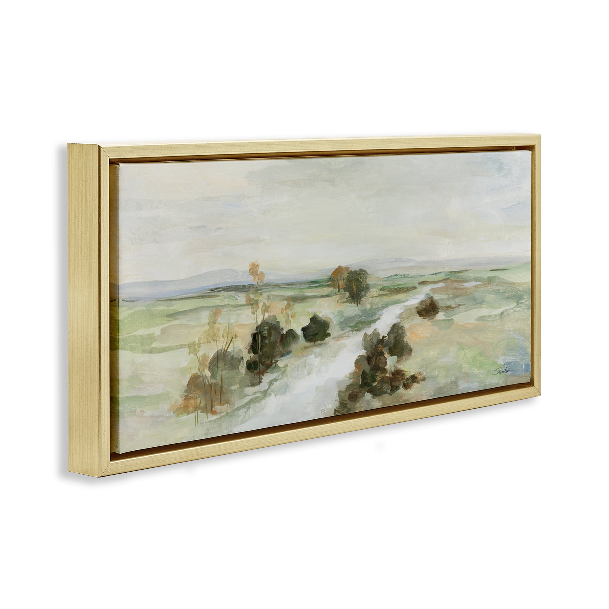 Stupell Industries Valley Creek Landscape Landscape & Nature Painting Gold Floater Framed Canvas Art Print Wall Art, 31 x 14