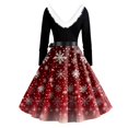 thumbnail image 4 of Christmas Dresses for Women Women's Casual And Fashionable Long Sleeved V-neck Print Matching Zipper Dress with Fur and Christmas Tree for Holiday Party,Wine,3XL, 4 of 4