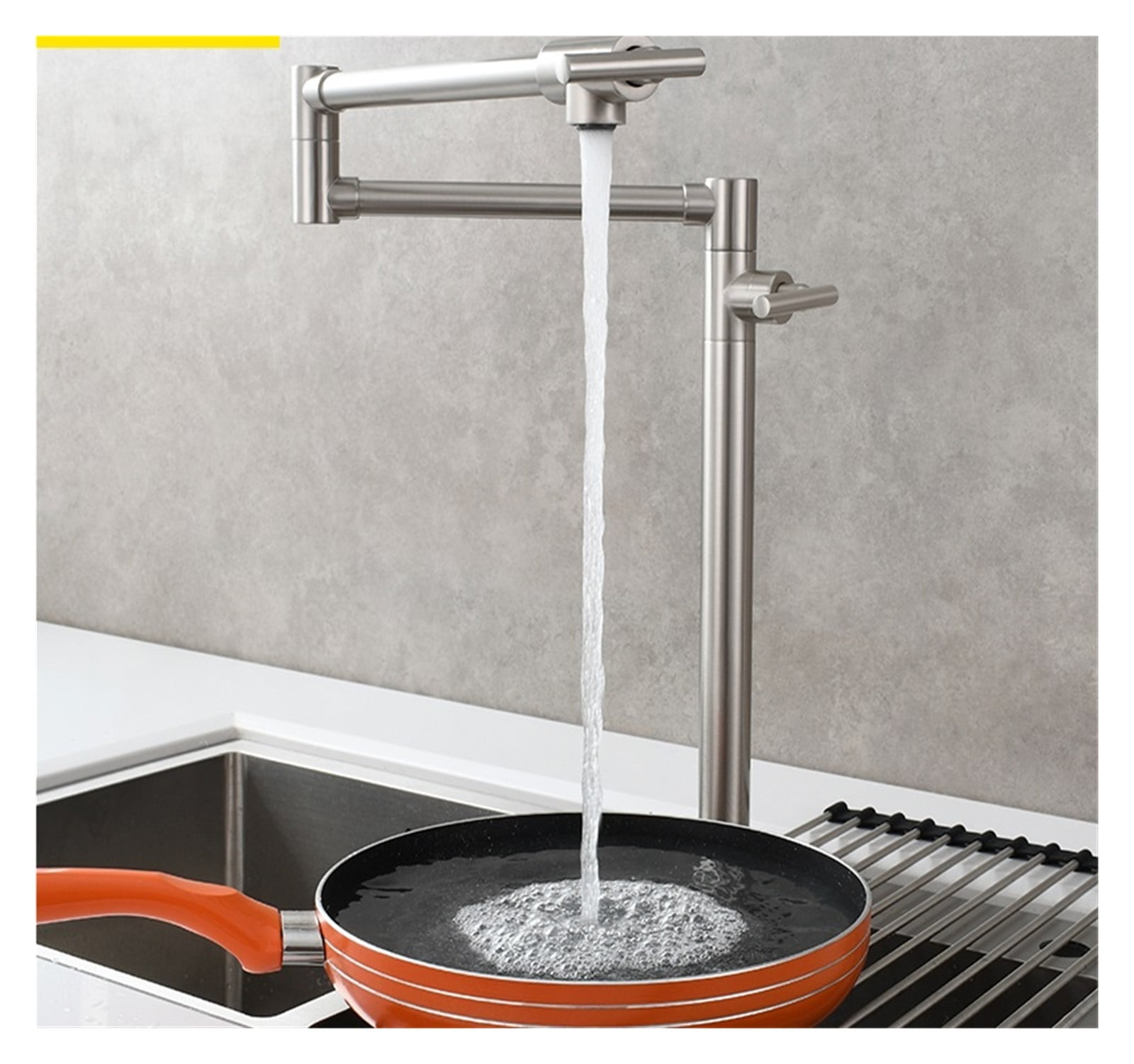 Brass Kitchen Faucet Deck Mount Two Handle Folding Stretchable Pot Filler Faucet For Kitchen ,Bar Laundry RV Farmhouse