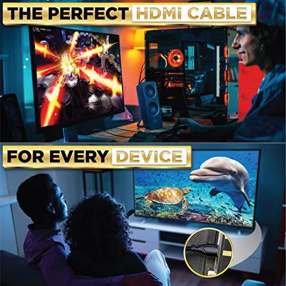PowerBear 4K HDMI Cable for TV, Braided Nylon and Gold Connectors HDMI Cord, 4k @ 60hz, Ultra HD, 2K, 1080p, ARC and CL3 Rated for Laptop, Monitor, Ps5, Ps4, Xbox One, and Apple TV, 50 feet, 1 Pack