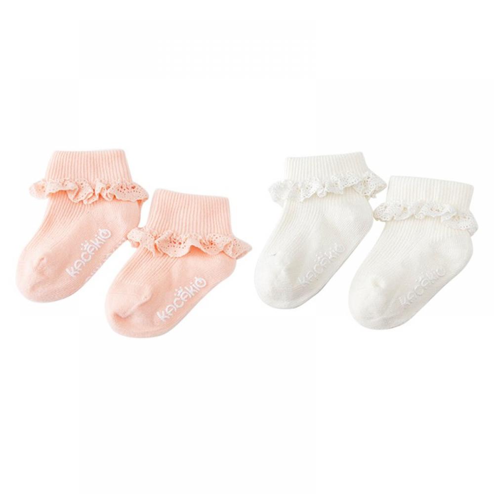 Toddler Newborn Baby Girl Socks Lace Ruffle Trim Antiskid Baby Socks Gifts For 0-2 Years Little Baby Girl Princess Lace Ruffles Socks Set one pair - image 2 of 3