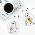 thumbnail image 4 of Vsdgher Cute Ghost Simple Drawing Leather Coasters for Drinks, Durable Drink Coasters 4 Set for Tabletop Protection, Luxurious Home Décor and Housewarming Gift-Octagon, 4 of 6
