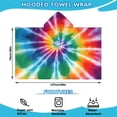 thumbnail image 2 of Colorful Rainbow Tie Dye Spiral Pattern Hooded Bath Towel，50"x30" for Ages 3 To 12 Kids, Quick Dry Lightweight Soft Microfiber Hood Beach Towel Cover Up for Kids, 2 of 7