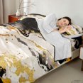 thumbnail image 4 of Castle Fairy Abstract Marble Fluid Swirl Queen Sheets 4 Pieces,Watercolor Gold Vein Accent Queen Sheet Sets,Off-Black Cream Gold,1 Flat Sheet, 1 Fitted Sheet and 2 Pillowcases, 4 of 7