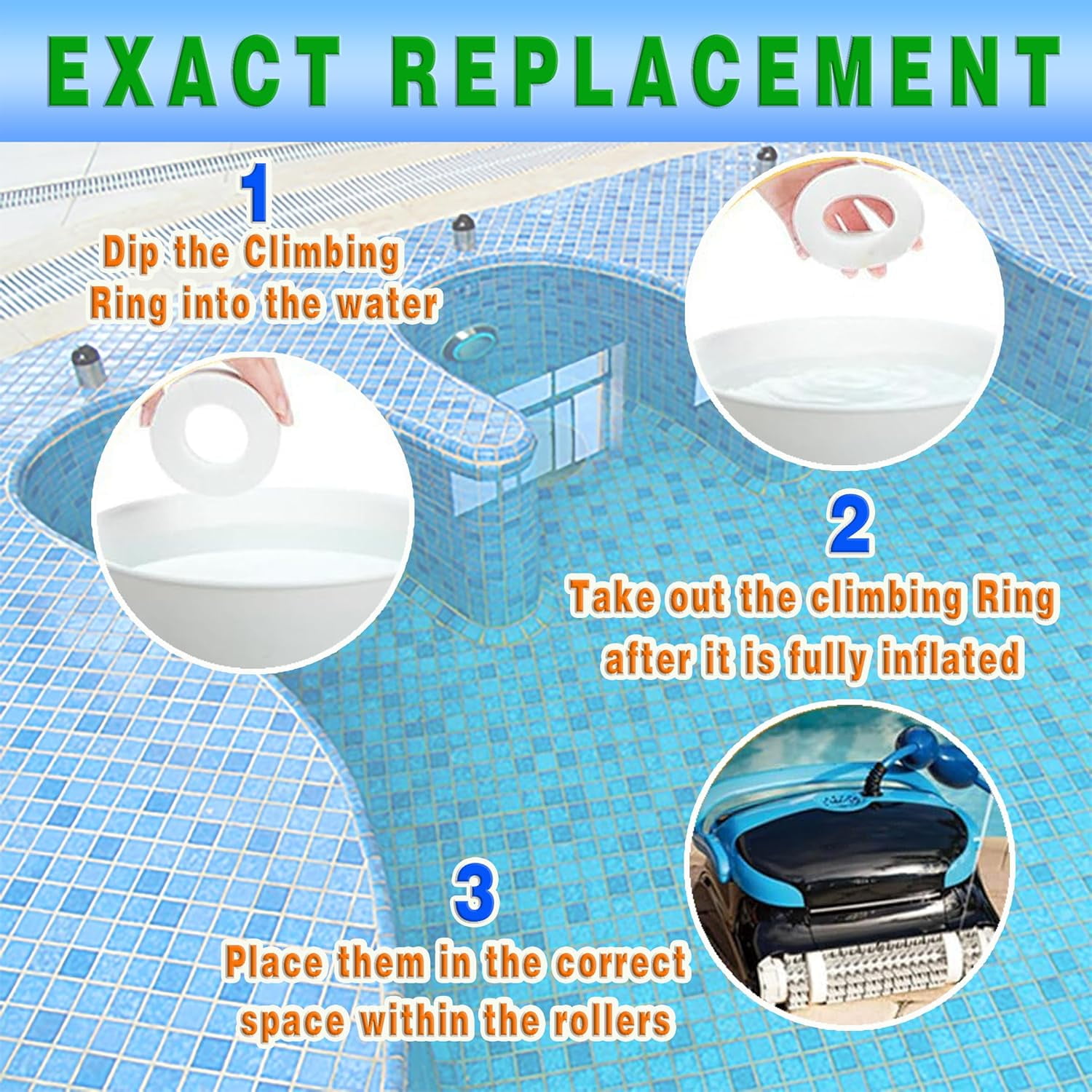 Pool Cleaner Climbing Rings for Dolphin Maytronics Nautilus Robotic Replacement Part 6101611-R4 for Nautilus/CC Plus DX3 DX4 DX6 M200/M400/M500 Ultimate Wall Adhesion Perfect Match (8 Pack)