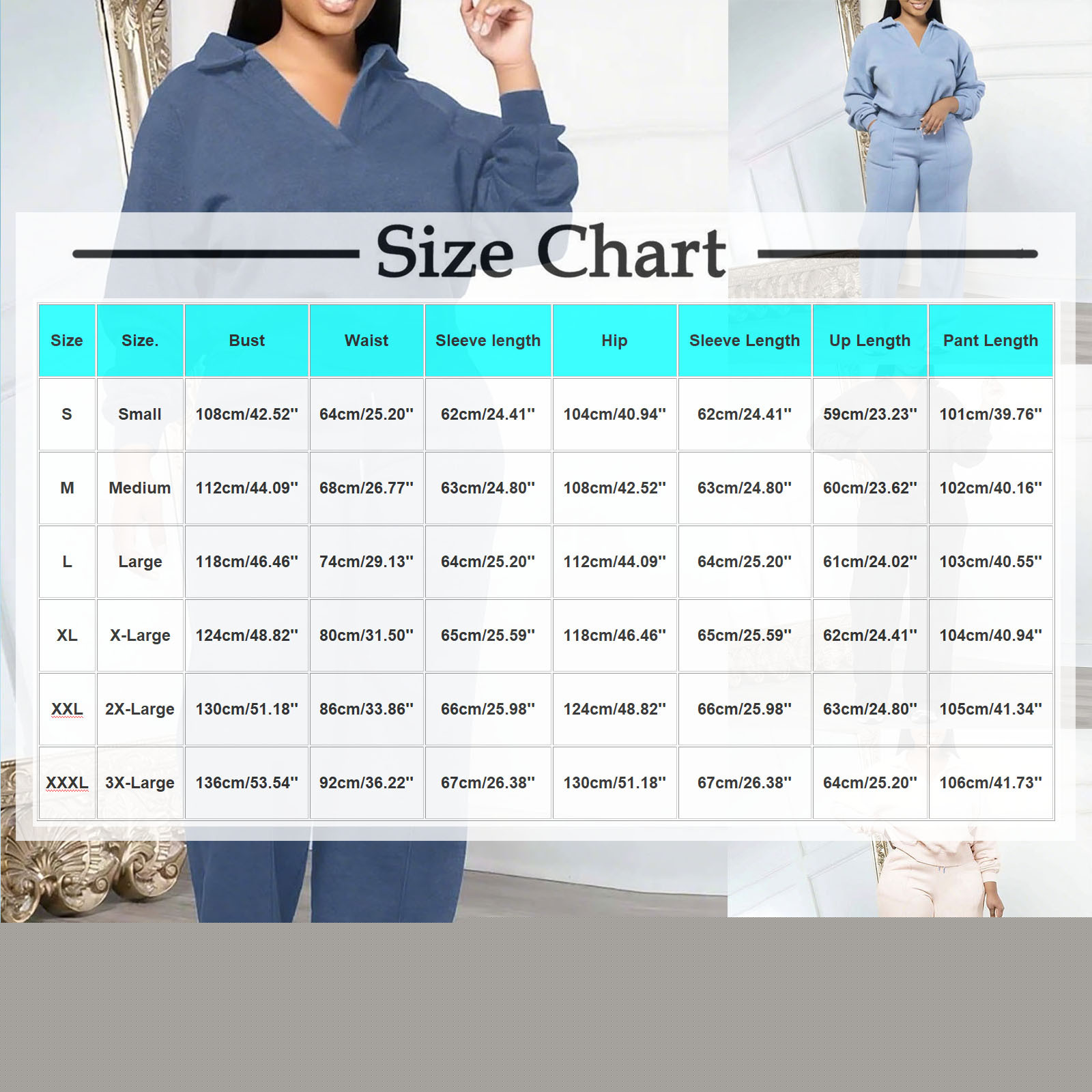 thumbnail image 5 of VBTAPA Women Plus Size 2 Piece Outfits Solid Casual Sweatsuit Y2K Tracksuit Crop Top and Pants Matching Set Blue L, 5 of 5