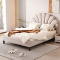 thumbnail image 2 of Full Size Upholstered Platform Bed with Flower Headboard,Velvet Bed Frame for Kids Boys Girls,Beige, 2 of 8