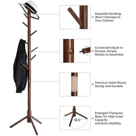 Vasagle Coat Rack Solid Wood Stand Free Standing Hall Tree With 8 Hooks Dark Walnut Urcr04wn Canada Vasagle Coat Rack Solid Wood, Free Standing Coat Racks Canada