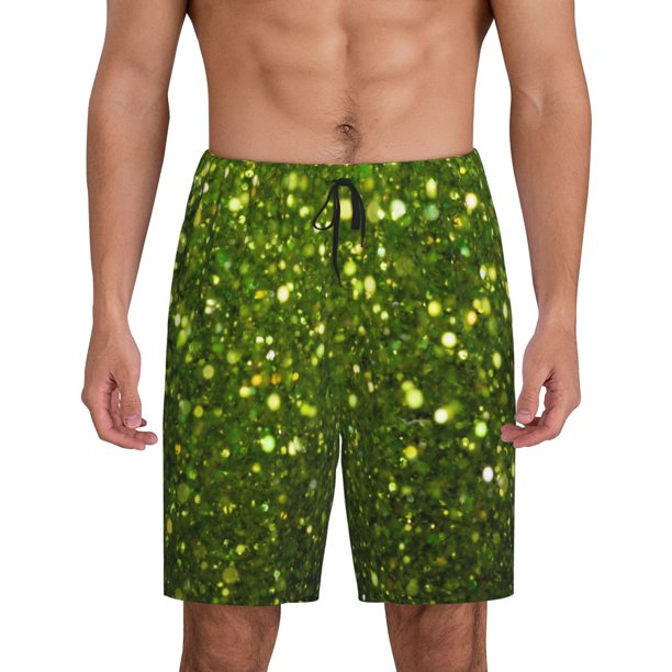 Fotbe Green Glitter Sparkle Pantalones Cortos de Pijama para Hombre, Ropa de Dormir, Pantalones de Pijama Cortos para Hombre-Medium