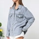 thumbnail image 4 of Moda mujer Casual cuello vuelto manga larga suelta sin capucha prendas de vestir de mezclilla camiseta otoño blusa Tops Pompotops  qwe18181, 4 of 9
