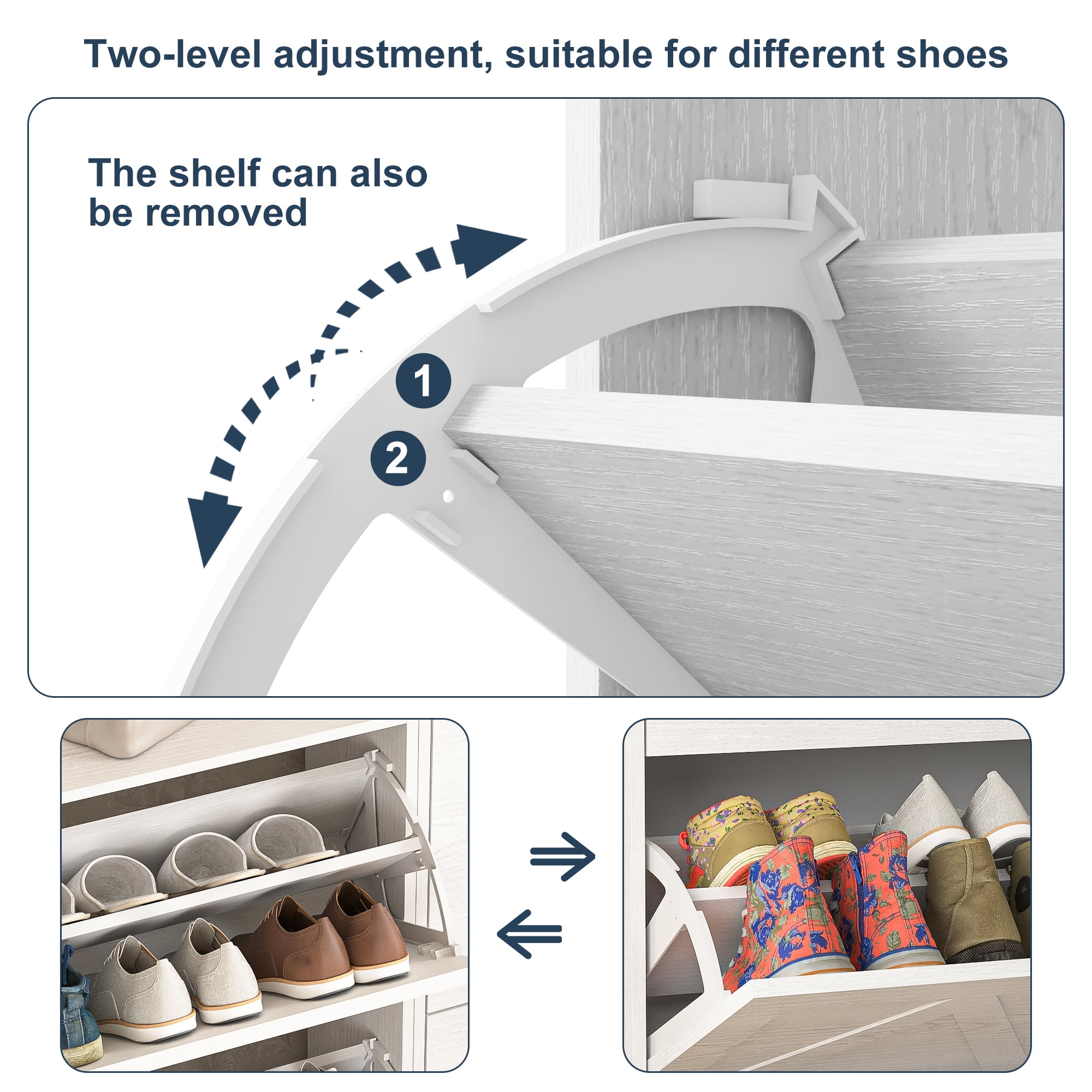 Demi Bonn Shoe Storage Cabinet with 2 Flip Drawers, Freestanding Organizer with Metal Legs for Entryway, Narrow Shoe Rack Cabinet, White