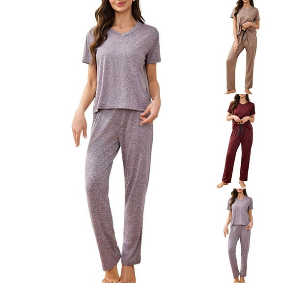 Bovxnpu Pajamas for Women Set Loungewear Set, Plus Size Pajama Sets For Women 2 Piece Short Sleeve Pajamas Sets With Long Pants Sleepwear Casual Loose Lounge Sets