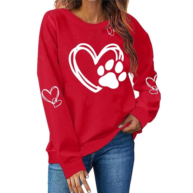 Xuyuer Valentines Day Shirts Women Valentine Crewneck Sweatshirts Love Heart Sweatshirt Valentine's Long Sleeve Tops Printed Sweatshirt Casual Loose Vintage Graphic Pullover Tops