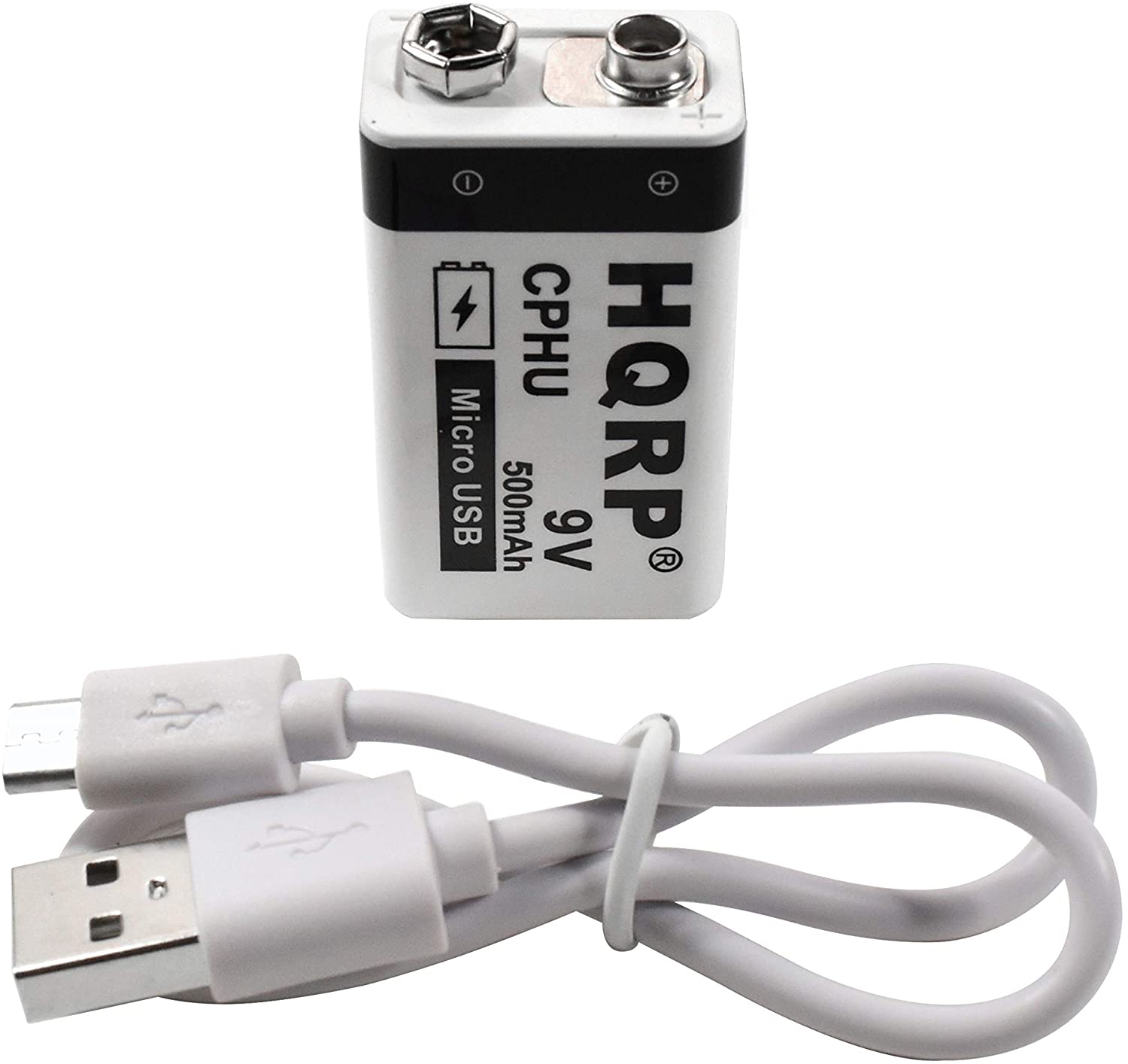 HQRP USB 9V Lithium-Ion Rechargeable Battery, High Capacity 500mAh 9-Volt, 1.5 H Fast Charge, 800 Cycle with Micro USB Cable, Radio Square 6LR61 7.2H5 6KR61 6HR61 PP3 MN1604 - image 1 of 8