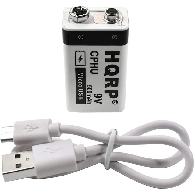 HQRP USB 9V Lithium-Ion Rechargeable Battery, High Capacity 500mAh 9-Volt, 1.5 H Fast Charge, 800 Cycle with Micro USB Cable, Radio Square 6LR61 7.2H5 6KR61 6HR61 PP3 MN1604
