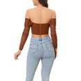 thumbnail image 3 of INSPIRE CHIC Mesh Sheer Long Sleeve Corset Crop Top for Women Ruched Off Shoulder Blouse Push Up Party Boned Bustier L Brown, 3 of 6